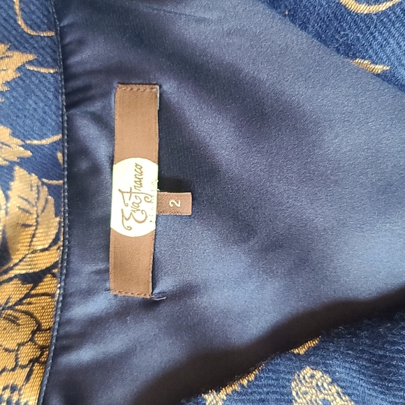 Anthropologie Eva Franco Navy Blue & Gold Tapestry Party Dress sz 2 - Picture 9 of 12